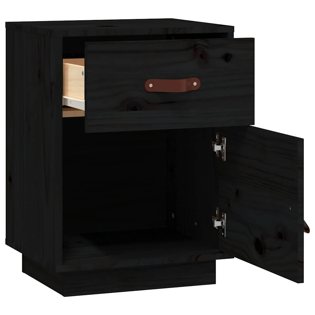 Nachttische 2 Stk. Schwarz 40x34x55 cm Massivholz Kiefer